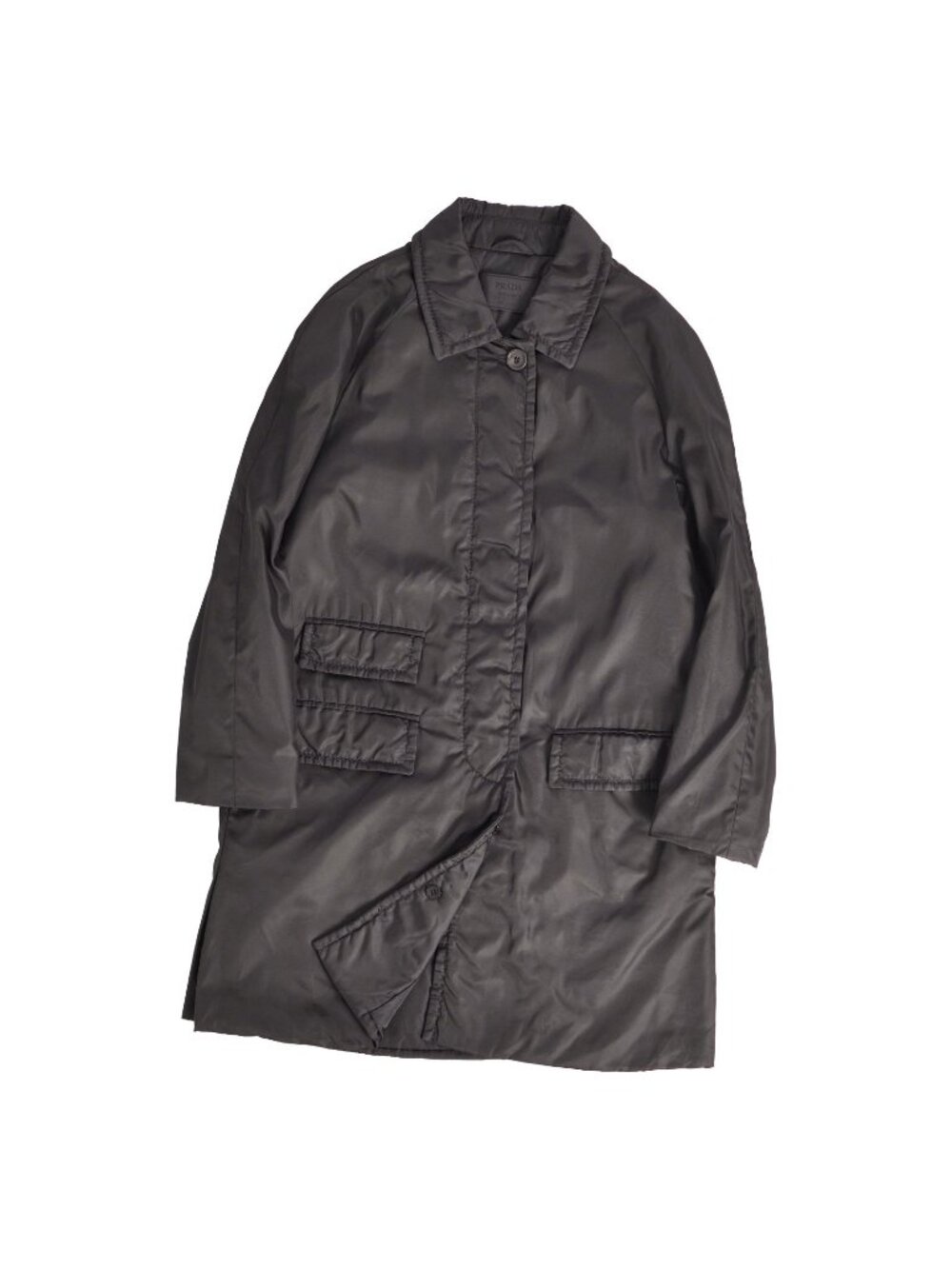 Prada Coat Soutien Collar Balmakaan Padded Nylon Black 42